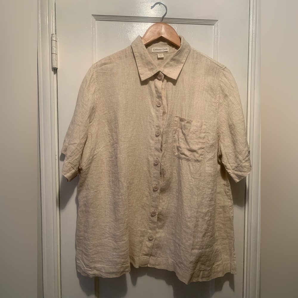 Coldwater Creek 100% Linen Camp Button Up Plus Shirt 1X - Picture 2 of 14